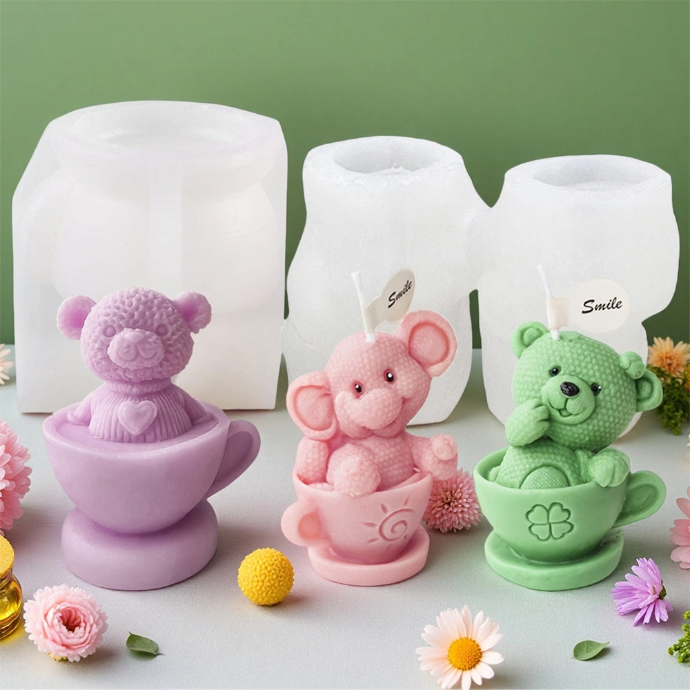 Soap Making Jug - Teddy Bear in Cup Silicone Mold